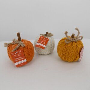 Set of 3 Ashland Mini Heirloom Harvest Fall Autumn Yarn Pumpkins Multicolor New